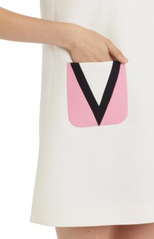 V Logo Pocket Wool & Silk Dress