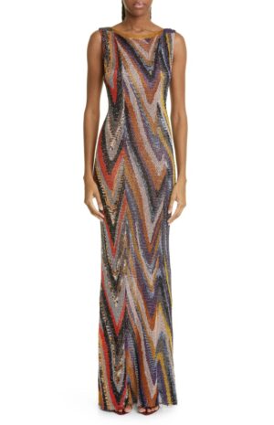 Zigzag Lamé Sleeveless Maxi Dress