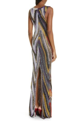 Zigzag Lamé Sleeveless Maxi Dress