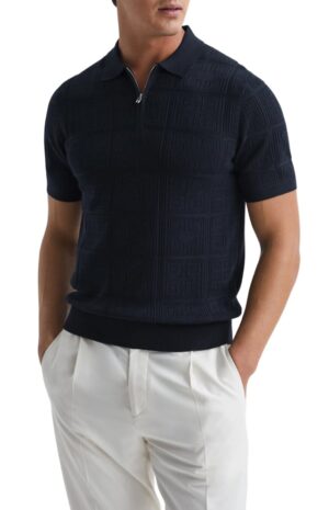 Textured Mosaic Quarter Zip Polo Sweater