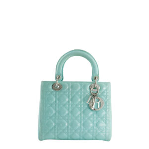 CHRISTIAN DIOR TIFFANY BLUE MEDIUM LADY DIOR BAG PATENT WITH SILVER HARDWARE