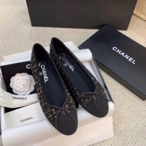 Chanel Ballerina Flats Tweed BlackGold For Women, Women’s Shoes G02819 K4311 PR-322584