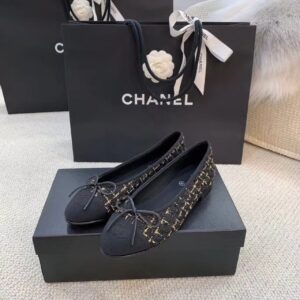 Chanel Ballerina Flats Tweed BlackGold For Women, Women’s Shoes G02819 K4311 PR-322584