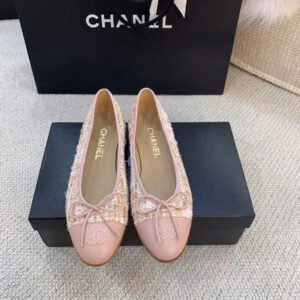 Chanel Ballerina Flats Tweed and Grosgrain Light Pink For Women, Women’s Shoes G02819 PR-947467