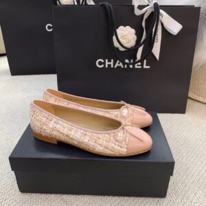 Chanel Ballerina Flats Tweed and Grosgrain Light Pink For Women, Women’s Shoes G02819 PR-947467