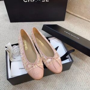 Chanel Ballerina Flats Tweed and Grosgrain Light Pink For Women, Women’s Shoes G02819 PR-947467