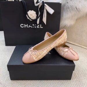 Chanel Ballerina Flats Tweed and Grosgrain Light Pink For Women, Women’s Shoes G02819 PR-947467