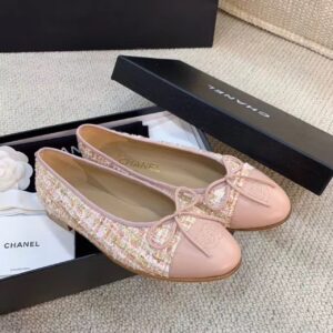 Chanel Ballerina Flats Tweed and Grosgrain Light Pink For Women, Women’s Shoes G02819 PR-947467