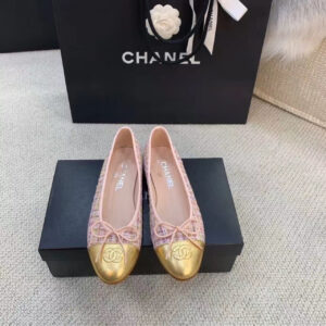 Chanel Ballerina Flats Tweed and Grosgrain PinkGold For Women, Women’s Shoes G02819 PR-622778