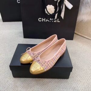 Chanel Ballerina Flats Tweed and Grosgrain PinkGold For Women, Women’s Shoes G02819 PR-622778