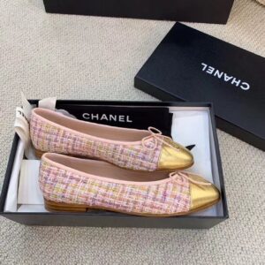 Chanel Ballerina Flats Tweed and Grosgrain PinkGold For Women, Women’s Shoes G02819 PR-622778