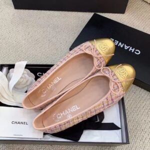 Chanel Ballerina Flats Tweed and Grosgrain PinkGold For Women, Women’s Shoes G02819 PR-622778