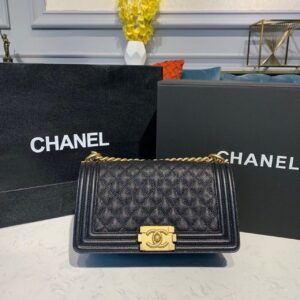 Chanel Boy Handbag Gold Toned Hardware Black For Women, Women’s Bags, Shoulder And Crossbody Bags 9.8in/25cm A67086