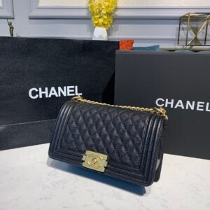 Chanel Boy Handbag Gold Toned Hardware Black For Women, Women’s Bags, Shoulder And Crossbody Bags 9.8in/25cm A67086