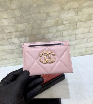 Chanel CO-CO 19 Card Holder Wallet 11cm/4.3in Gold Toned Hardware For Women Pink