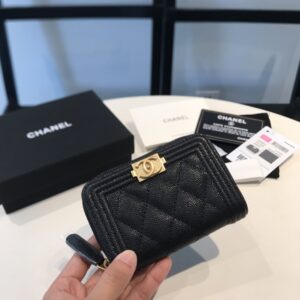 Chanel CO-CO Boy Flap Card Holder 11.5cm/4.5in Gold Hardware For Women Black A80603 Y07659 94305