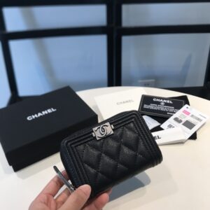 Chanel CO-CO Boy Flap Card Holder 11.5cm/4.5in Silver Hardware For Women Black