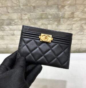 Chanel CO-CO Card Holder Wallet 11cm/4.3in Gold Hardware For Women Black