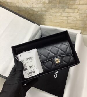 Chanel CO-CO Classic Card Holder 11cm/4.4in Gold Hardware For Women Black