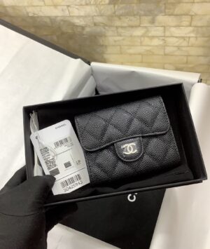 Chanel CO-CO Classic Card Holder 11cm/4.4in Silver Hardware For Women Black AP0214 Y01480 C3906