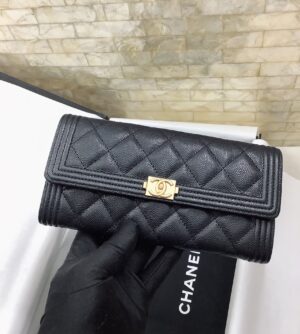 Chanel CO-CO Long Flap Wallet 19.5cm/7.7in Gold Hardware For Women Black