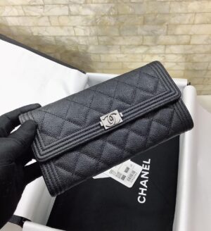 Chanel CO-CO Long Flap Wallet 19.5cm/7.7in Silver Hardware For Women Black