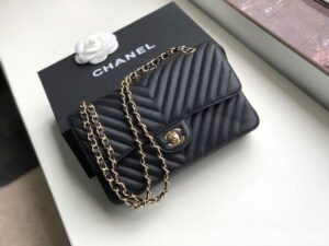 Chanel Chevron Classic Handbag Gold Toned Hardware Black For Women, Bags, Shoulder And Crossbody Bags 10.2in/26cm