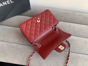 Chanel Classic HandBag Silver Hardware Burgundy For Women 7.8in/20cm