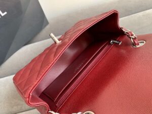 Chanel Classic HandBag Silver Hardware Burgundy For Women 7.8in/20cm