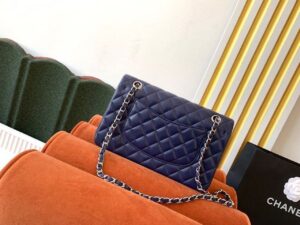 Chanel Classic Handbag Navy Blue For Women, Women’s Bags, Flag bag Shoulder And Crossbody Bags 10.2in/26cm A01112