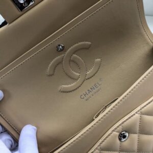 Chanel Classic Handbag Silver Hardware Beige For Women, Women’s Bags, Shoulder And Crossbody Bags 10.2in/26cm A01112