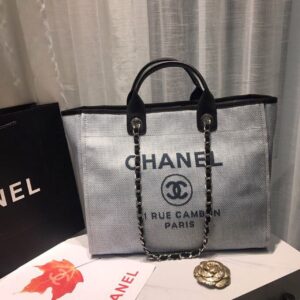 Chanel Deauville Tote Canvas Bag Light Grey For Women, Women’s Handbags, Shoulder Bags 15in/38cm A66941