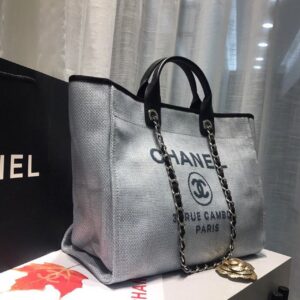 Chanel Deauville Tote Canvas Bag Light Grey For Women, Women’s Handbags, Shoulder Bags 15in/38cm A66941