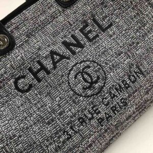 Chanel Deauville Tote Raffia Canvas Bag Black/White For Women 14.9in/38cm