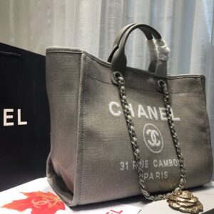 Chanel Deauville Tote Tweed Canvas Bag Fall/Winter Collection, Light Grey/White For Women 15in/38cm