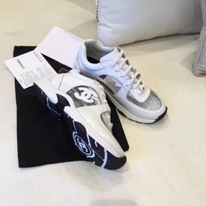 Chanel Lowtop Sneakers WhiteGrey For Women, Women’s Shoes 0.6in1.5cm G39066 PR-531324