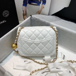 Chanel Mini Flap Bag With CC Ball On Strap White For Women, Women’s Handbags, Shoulder And Crossbody Bags 6.7in/17cm AS1786