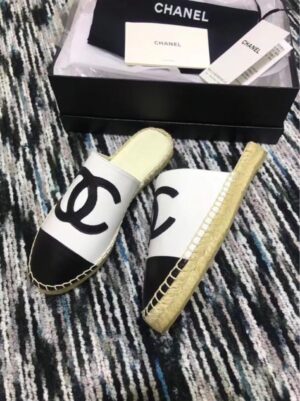 Chanel Mule Espadrille Slides WhiteBlack For Women, Women’s Shoes PR-799639