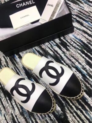 Chanel Mule Espadrille Slides WhiteBlack For Women, Women’s Shoes PR-799639