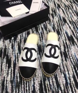 Chanel Mule Espadrille Slides WhiteBlack For Women, Women’s Shoes PR-799639