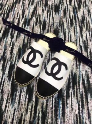 Chanel Mule Espadrille Slides WhiteBlack For Women, Women’s Shoes PR-799639