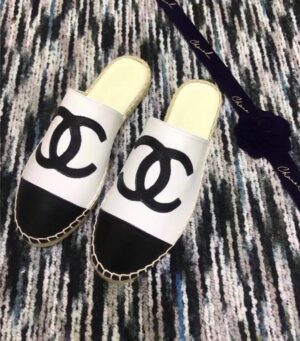 Chanel Mule Espadrille Slides WhiteBlack For Women, Women’s Shoes PR-799639