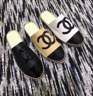 Chanel Mule Espadrille Slides WhiteBlack For Women, Women’s Shoes PR-799639