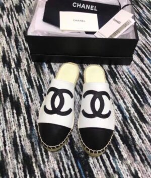 Chanel Mule Espadrille Slides WhiteBlack For Women, Women’s Shoes PR-799639