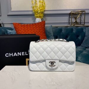 Chanel Small Classic Handbag Silver Hardware White For Women, Women’s Bags, Shoulder And Crossbody Bags 7.8in/20cm A01113