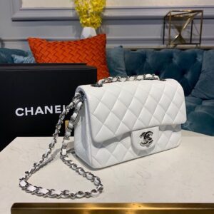 Chanel Small Classic Handbag Silver Hardware White For Women, Women’s Bags, Shoulder And Crossbody Bags 7.8in/20cm A01113