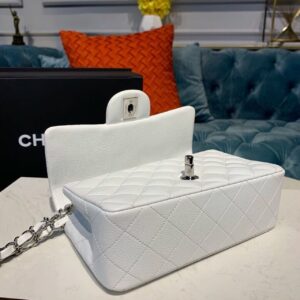 Chanel Small Classic Handbag Silver Hardware White For Women, Women’s Bags, Shoulder And Crossbody Bags 7.8in/20cm A01113