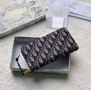 Christan Dior Zipped Long Wallet Beige and Black Dior Oblique Jacquard Women’s Wallet 8in/20cm CD 2ESBC252YSE_H05E