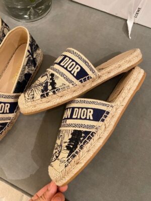 Christian Dior Granville Mule Embroidered Cotton BlackBeige For Women CD PR-537522