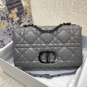 Christian Dior Large Dior Caro Bag Grey Padded Macrocannage, Dark Grey, For Women Handbags, Crossbody Bags, 28cm CD